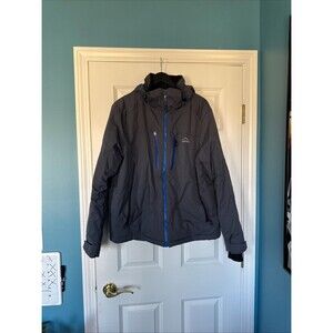 LL Bean Jacket Men Adult Gray Blue Full Zip Nylon Hoodie Windbreaker Parka L